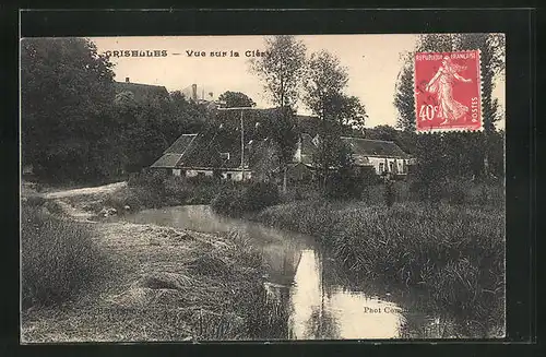 AK Griselles, Vue sur le Cléry, Blick auf Fluss mit Häusern