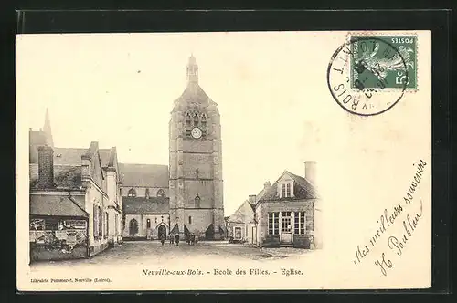 AK Neuville-aux-Bois, Ecole des Filles Eglise, Mädchenschule und Kirche