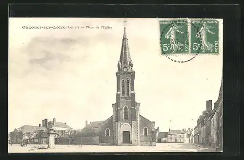 AK Ouzouer-sur-Loire, Place de L`Eglise, Ortspartie mit Kirche