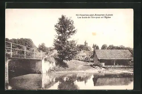 AK Saint-Maurice-sur-Aveyron, les bords de l'Aveyron et l'Eglise