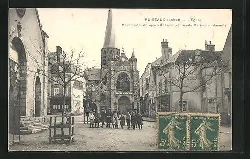 AK Puiseaux, l'Eglise, Monument historique et place du Martroi