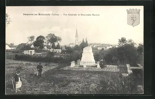 AK Beaune-la-Rolande, Vue Générale et Monument Bazille