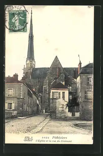AK Pithiviers, L`Eglise et la rue du Croissant