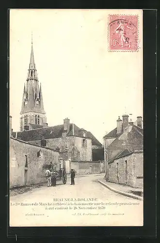 AK Beaune-la-Rolande, Le 3me Zouave de Marche a enlevé à la baionnette une barricade prussienne à cet endroit 1870