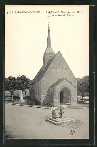 AK Le Bignon-Mirabeau, L`Église et le Monument aux Morts de la Grande Guerre
