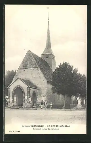 AK Le Bignon-Mirabeau, Église et Statue de Mirabeau