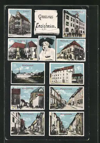 AK Ensisheim, Hotel Krone, Strafanstalt, Hauptstrasse, Kirchgasse