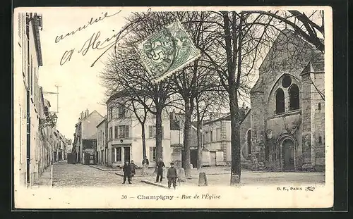 AK Champigny, Rue de l`Église, Strassenpartie