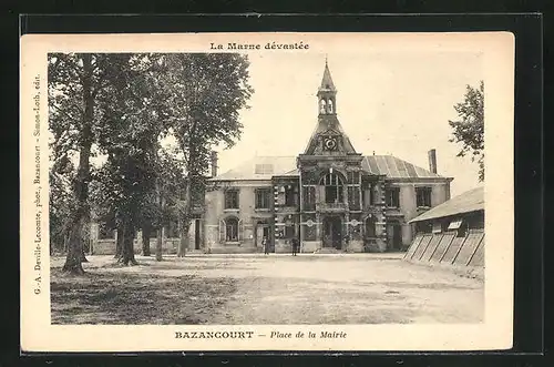 AK Bazancourt, Place de la Mairie, Ortspartie mit Rathaus