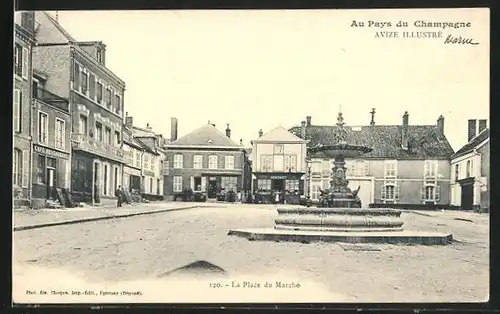 AK Avize, La Place du Marché, Ortspartie mit Marktplatz