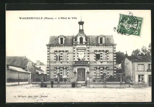 AK Warmeriville, L`Hôtel de Ville, Ortspartie mit Rathaus