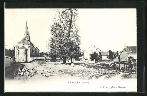 AK Verdey, Ortsansicht mit Kirche, l'Eglise