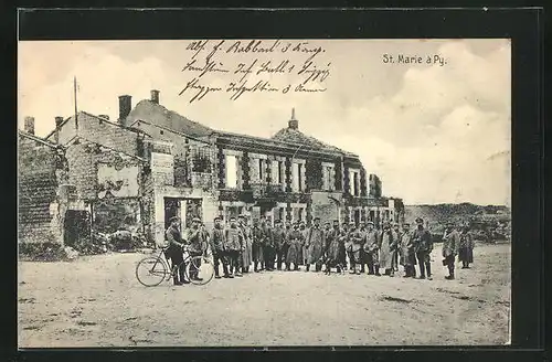 AK St-Marie-à-Py, Ortspartie mit Soldaten