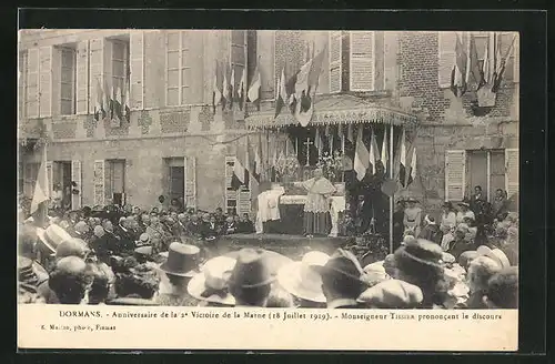 AK Dormans, Anniversaire de la 2. Victoire de la Marne 1919, Monseigneur Tissier pronocant le discours