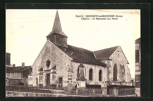 AK Saint-Remy-en-Bouzemont, L`Eglise, Le Monument aux Morts