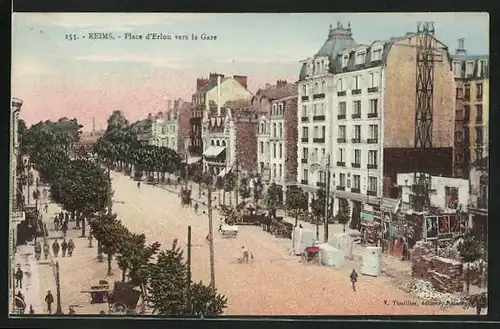 AK Reims, Place d'Erlon vers la Gare