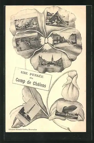 AK Camp-de-Chalons, Stadtansichten in einem Stiefmütterchen