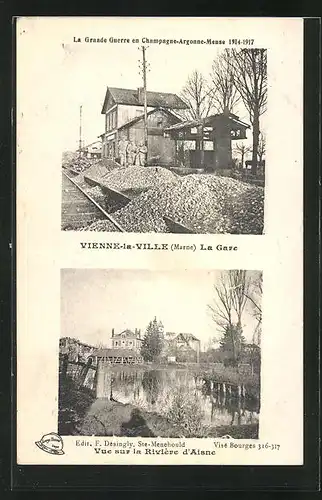 AK Vienne-la-Ville, la Gare, Vue sur la Riviere d'Aisne