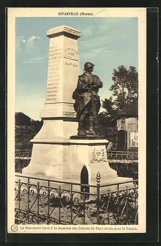 AK Binarville, Le Monument eleve a la memoire des Enfants du Pays morts pour la France