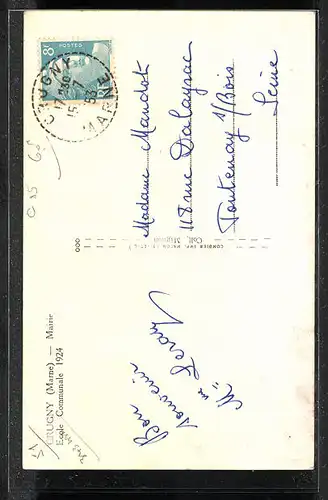 AK Crugny, Mairie, Ecole Communale 1924