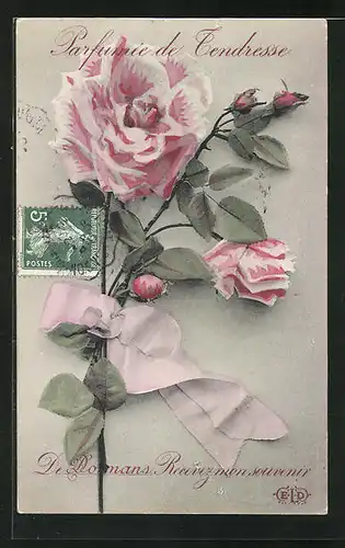 AK Dormans, hübsche Rose mit Schleife