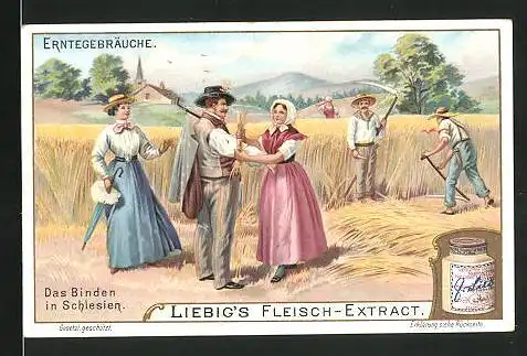 Sammelbild Liebig, Liebig`s Fleisch-Extract, Erntegebräuche -Das Binden in Schlesien