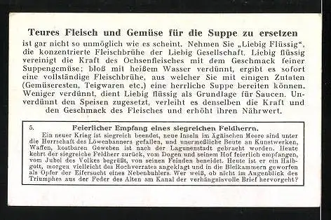 Sammelbild Liebig, Aus Venedigs Vergangenheit: 5. Feierlicher Empfang eines siegreichen Feldherrn