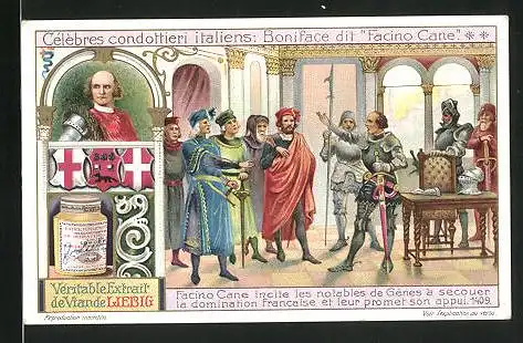 Sammelbild Liebig, Cèlèbres condottieri italiens - Boniface dit Facino Cane