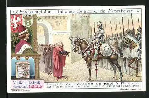 Sammelbild Liebig, èlèbres condottieri italiens - Braccio da Montone