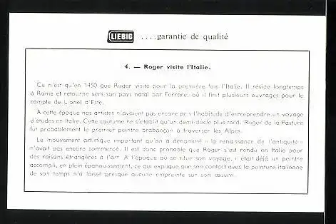 Sammelbild Liebig, Roger de la Pasture -Roger visite l`Italie