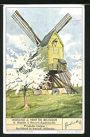 Sammelbild Liebig, Moulins A Vent En Belgique, 4. Mouilin à Bevere-Audenarde