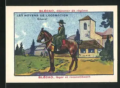 Sammelbild Blecao, dejeuner de regime, Bledine Jacquemaire, Les Moyens de Locomotion, Cheval, Reiter