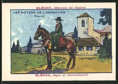 Sammelbild Blecao, dejeuner de regime, Bledine Jacquemaire, Les Moyens de Locomotion, Cheval, Reiter