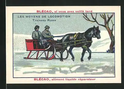 Sammelbild Blecao, Bledine Jacquemaire, Les Moyens de Locomotion, Traineau Russe, Pferdeschlitten