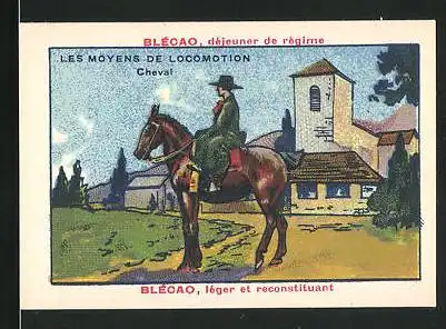 Sammelbild Blecao, dejeuner de regime, Bledine Jacquemaire, Les Moyens de Locomotion, Cheval, Reiter