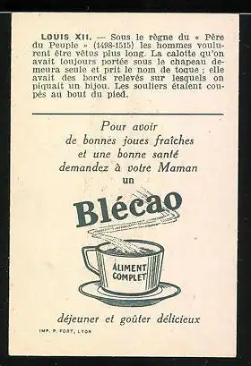 Sammelbild Blécao, Aliment Complet, Portrait les Costumes Louis XII