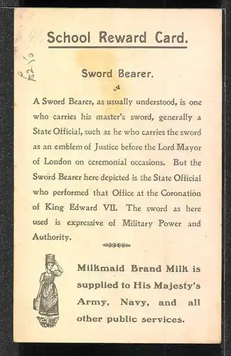 Sammelbild School Reward Card - The Bearer of the Sword, Milkmaid Brand Milk