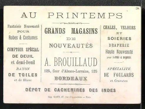 Kaufmannsbild Bordeaux, Au Printemps-Grands Magasins de Nouveautes A. Brouillaud, Departement de la Manche