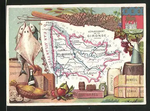 Kaufmannsbild Bordeaux, Dèpartement de la Gironde, Wappen, Cigares, Bouchons