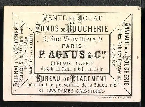 Kaufmannsbild Paris, Vente et Achat de Fonds de Boucherie P.Agnus & Cie, Dèpartement de la Cote D`Or, Wappen