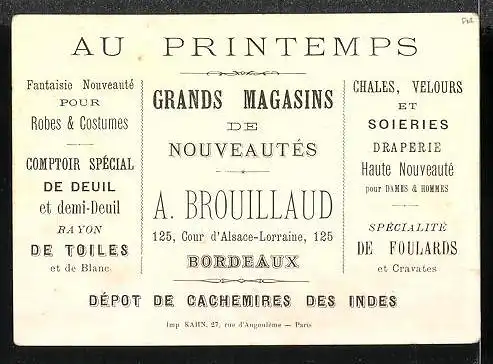 Kaufmannsbild Bordeaux, Au Printemps - Grands Magasins de Nouveautès A. Brouillaud, Dèpartement des Bouches du Rhone