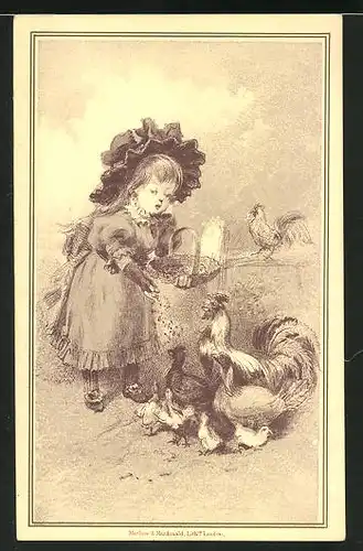 Kaufmannsbild Paris, Comptoir Alsacien de Mercerie, Mädchen füttert die Hühner