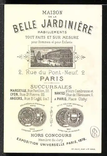 Kaufmannsbild Paris, Maison de la Belle Jardinière, Junge und Mädchen mit Gewehr