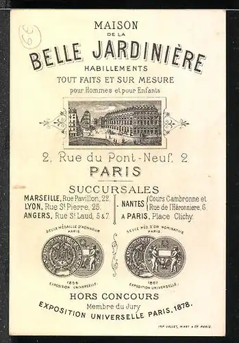 Kaufmannsbild Paris, Maison de la Belle Jardinière, Mädchen und Junge mit Gewehr