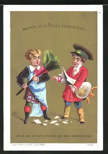 Kaufmannsbild Paris, Maison de la Belle Jardinière, Kinder beim Putzen zerbrechen Vase