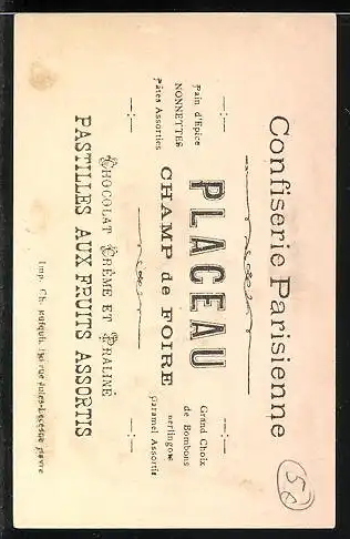 Kaufmannsbild Paris, Confiserie Parisienne, Placeau-Champ de Foire, Figur aus der Oper Le Comte Ory