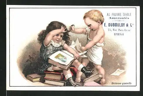 Kaufmannsbild Èpernay, Au Pauvre Diable -E. Dubouloy & Cie, Kinder mit Büchern