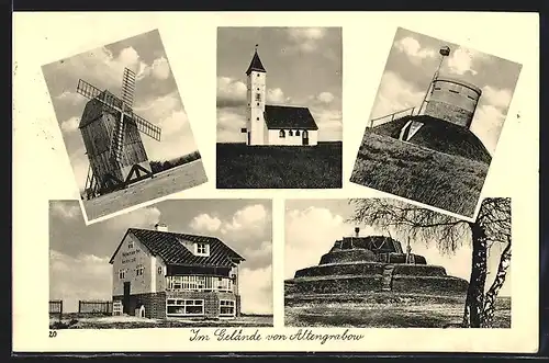 AK Altengrabow, Gelände, Gasthaus, Windmühle, Kirche