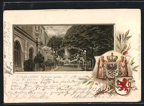 Passepartout-Lithographie Düsseldorf, Tonhallen Garten, Wappen