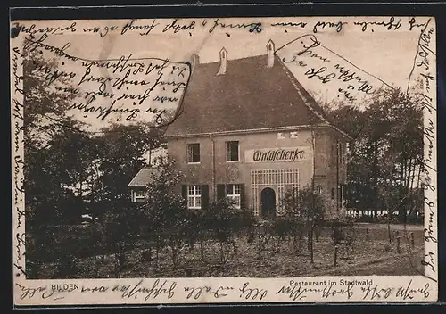 AK Hilden, Restaurant Waldschenke im Stadtwald, mit Garten
